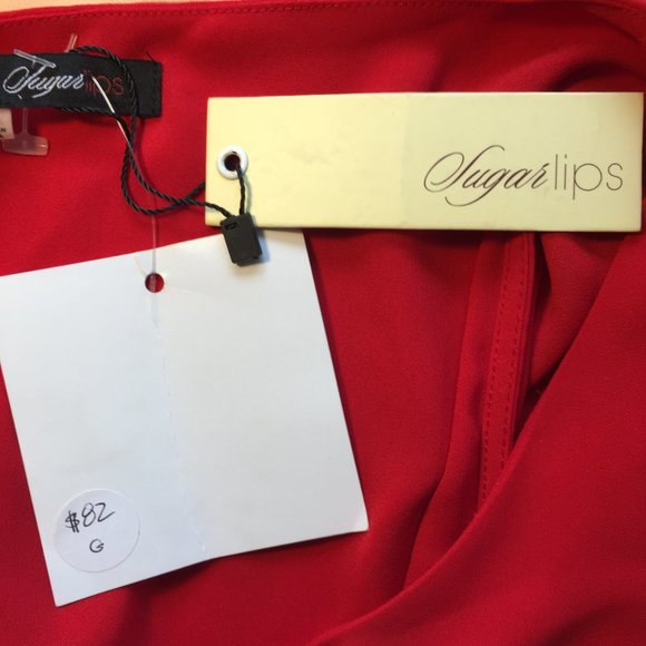 Sugarlips Red Dress Size L NWT with Perforated Details at Sleeves and Hem - Picture 3 of 9
